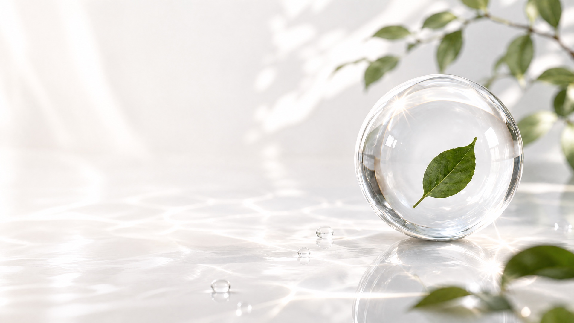 NATRA glass sphere with a botanical leaf